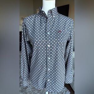 Cinch GIRLS L-12 Long Sleeve Blue Button Down Shirt Small Scale Mandala Pattern